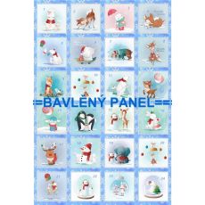 Adventní kalendář 80x53cm modrý s bílými vločkami s čísly bavlněné plátno panel
