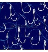 Rybářské háčky bílé na tmavě modré úplet