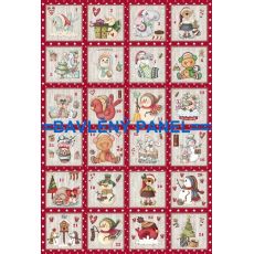 Adventní kalendář 80x53cm červený s bílými hvězdičkami ptáček s čísly bavlněné plátno panel