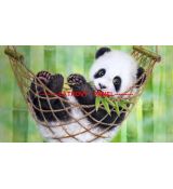Panda s bambusem v houpací síti 22x39cm bavlněné plátno panel
