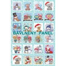 Adventní kalendář 80x53cm mentolový s bílými vločkami bavlněné plátno panel