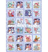 Sada na adventní kalendář 75x59cm modro fialový s tučňáky a čísly bavlněné plátno panel