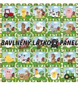 Sada malé obrázky z farmy, zvířátka, traktor a sedlák v rámečku na bílé s kolečky se zvířátky 34x34cm bavlněné plátno panel