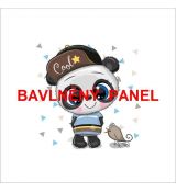 Panda v kšiltovce COOL s ptáčkem 39x39cm bavlněné plátno panel