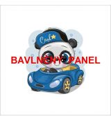 Panda kluk v modrém autě s čepicí COOL panel 39x39 bavlněné plátno