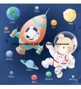 Astronauti myška a medvěd poznávající planety panel teplákovina 39x38cm