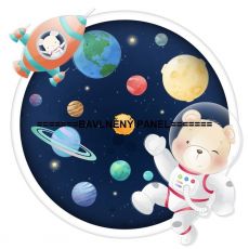 Astronauti myška a medvěd ve vesmíru mezi planetami v kruhu planety panel teplákovina 39x38cm
