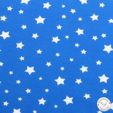 Bílé hvězdičky na modré 100% bavlněný úplet