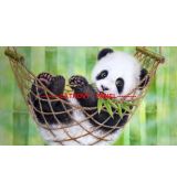 Panda s bambusem v houpací síti panel 39x21cm úplet