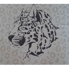 Černá hlava geparda na světle šedé 47x62cm teplákovina panel