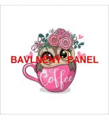 Sovička s kvítky v růžovém šálku COFFEE panel 40x50cm teplákovina