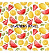 Meloun s citróny a lístky na bílé bavlněné plátno panel 46x46cm