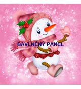 Sněhulák v čepici a šále na růžové 29x29cm bavlněné plátno panel
