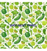 Zelenina a ovoce do zelena na bílé panel 46x46 bavlněné plátno