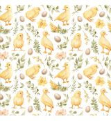 Velikonoční vajíčka, kuřátka, kačenky a květinky dekorační látka