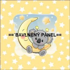 Koala na měsíci na žluté s bílými hvězdami panel úplet 39x38cm