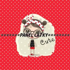 Holčička s brýlemi CUTE na červené s bílými puntíky panel úplet 39x38cm