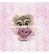 Sovička se srdíčkem I LOVE YOU na růžových bublinkách panel 29x27cm teplákovina