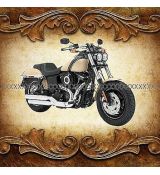 Motorka HARLEY DAVIDSON béžová na žluté s hnědými ornamenty panel 50x47cm teplákovina