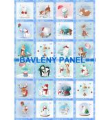 Adventní kalendář 80x53cm modrý s bílými vločkami s čísly bavlněné plátno panel