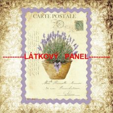 Levandule v květináči z hlíny s dopisem ve fialovém rámečku bavlněné plátno panel 34x34cm