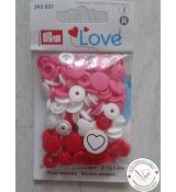 Patentky "Color snaps" PRYM LOVE srdíčka bílo-červená