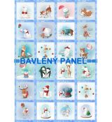 Adventní kalendář 80x53cm modrý s bílými vločkami bavlněné plátno panel
