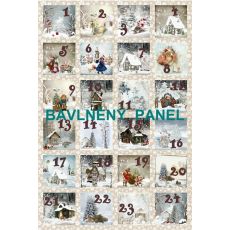 Adventní kalendář 80x53cm béžový s bílými hvězdičkami s čísly bavlněné plátno panel