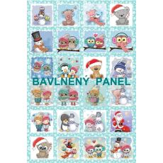 Adventní kalendář 80x53cm mentolový s bílými vločkami bavlněné plátno panel