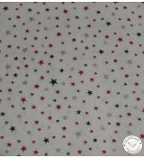 Hvězdičky zelené, červené a zlaté na vanilkové bavlněné plátno