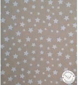 Hvězdičky bílé na béžové bavlněné plátno