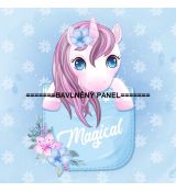 Jednorožec růžový v tyrkysové kapse MAGICAL panel úplet 29,5x27,5cm