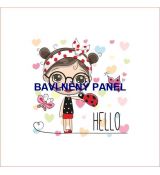Holčička s brýlemi HELLO s beruškou panel teplákovina 39,5x38cm