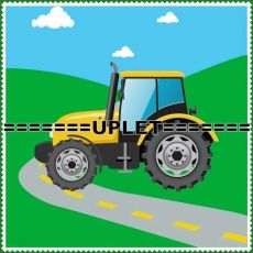 Traktor žluto černý na cestě úplet 24x23cm