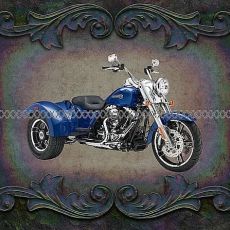 Motorka HARLEY DAVIDSON tříkolka modrá panel 50x47cm úplet