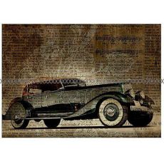 Auto tmavě tyrkysové veterán na dopisovém vzoru panel 49x29cm úplet