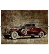 Auto tmavě červená veterán na dopisovém vzoru panel 49x29cm úplet