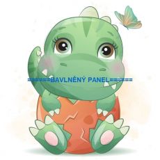 Tyrannosaurus s oranžovo zeleným motýlkem v oranžovém vajíčku panel úplet 39x37cm