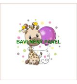 Žirafa s balónkem a barevnými puntíky 39x39cm bavlněné plátno panel