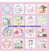 Roztomilé kočičky v obrázcích na růžové 34x34cm bavlněné plátno panel