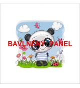 Pandička v pruhovaném tričku na louce s květy, včelkami a motýlky 39x39cm bavlněné plátno panel