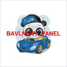 Panda kluk v modrém autě s čepicí COOL panel 39x39 bavlněné plátno