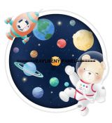 Astronauti myška a medvěd ve vesmíru mezi planetami v kruhu planety panel teplákovina 39x38cm