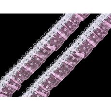 Volánkový prýmek s krajkou šíře 30 mm světle růžový