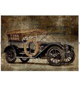 Auto tmavě modré veterán zepředu na dopisovém vzoru tmavší motiv panel 39x26cm úplet