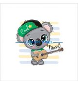 Koala s kytarou a zelenou kšiltovkou MUSIC 40x52cm teplákovina panel