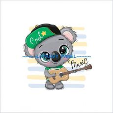 Koala s kytarou a zelenou kšiltovkou MUSIC 40x52cm teplákovina panel