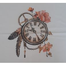Hodiny s peříčky a planou růží panel 40x50cm teplákovina
