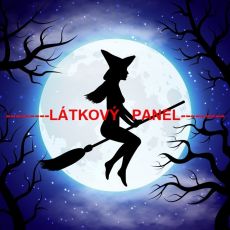 Čarodějka na koštěti letící za úplňku panel úplet 29x27cm