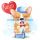 Corgi jedoucí na tříkolce s balónkem ve tvaru srdce HELLO panel úplet 28x28cm